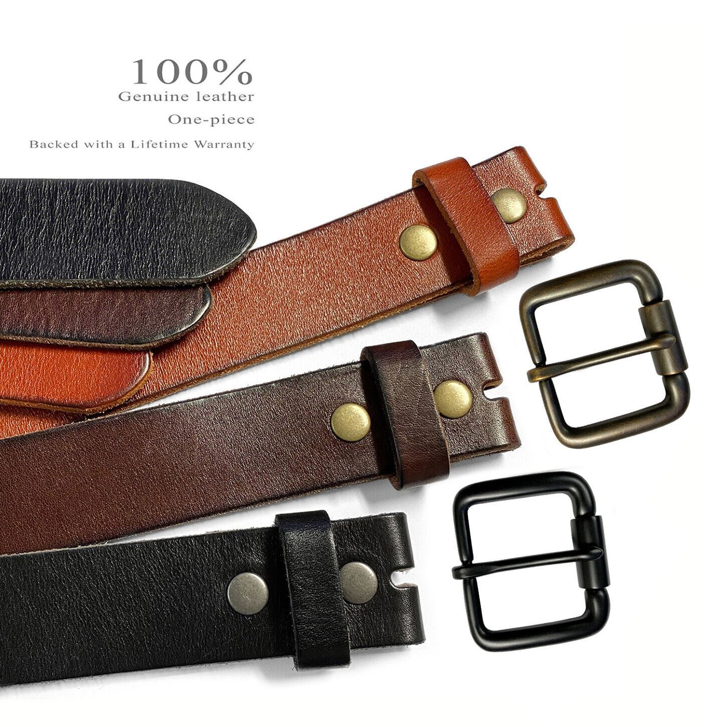 One Piece Genuine Full Grain Leather Casual Jean Belt 1-1/2″ (38mm) Wide