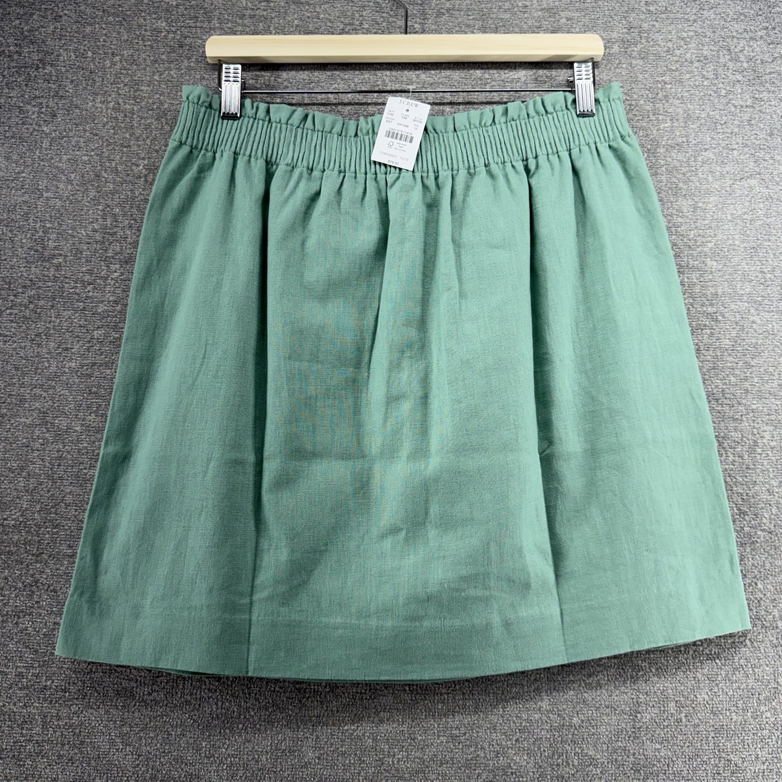 J Crew Linen Skirt Women Size 12 Green Lined Casual Elastic Waist NEW $79