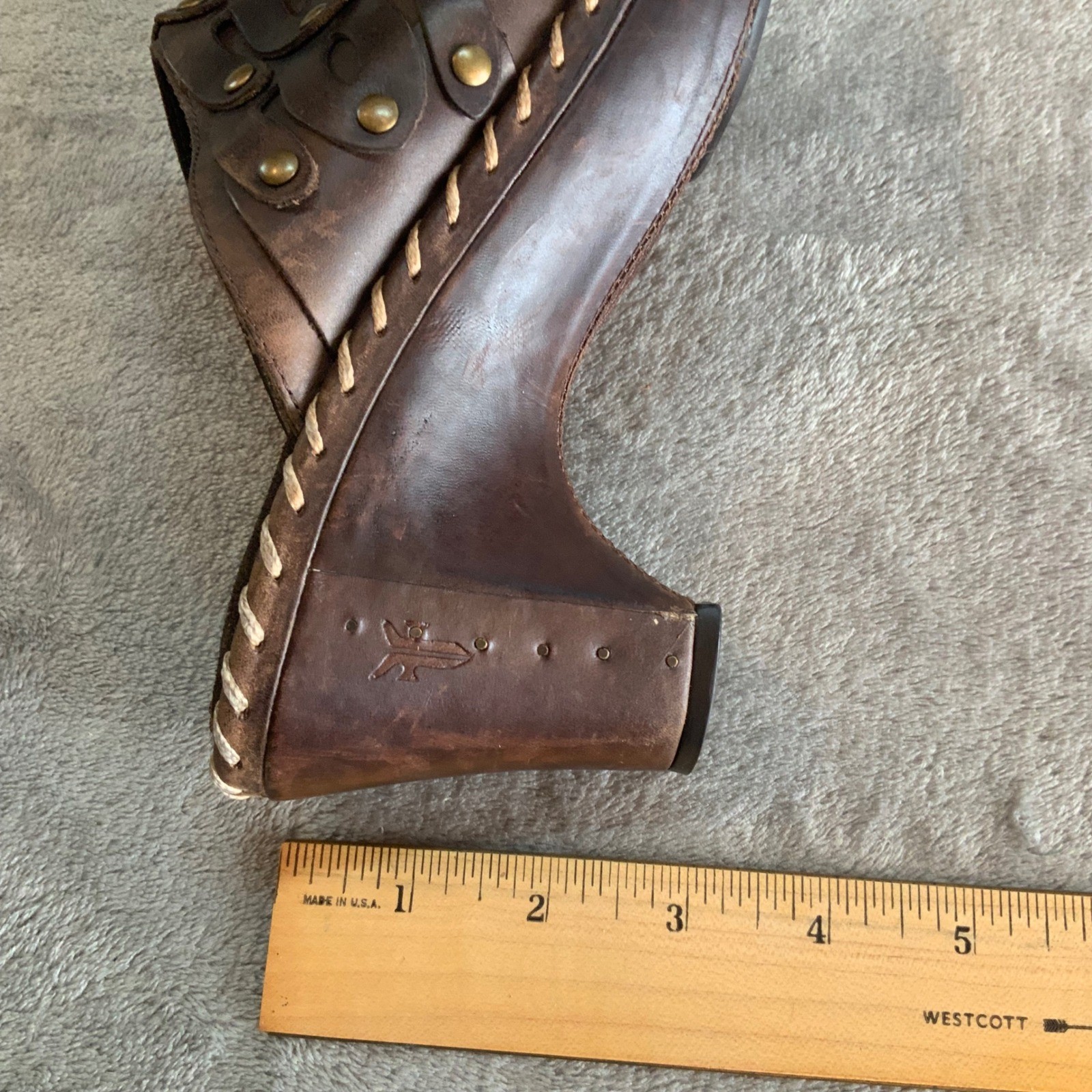 Frye Women Leather Stud Whipstitch Clog Mules Dk Brown Block Heel Round Toe 8.5
