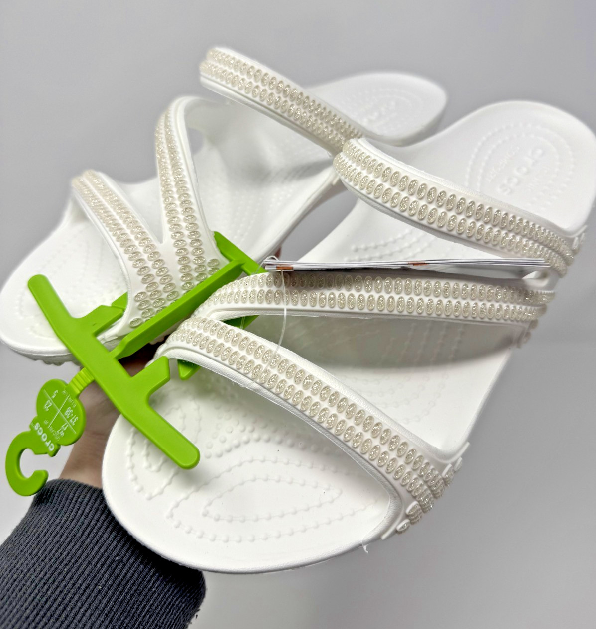 CROCS Kadee II White JEWELS Strappy Sandal Flip Flop 211350-100 NWT Women Size 9