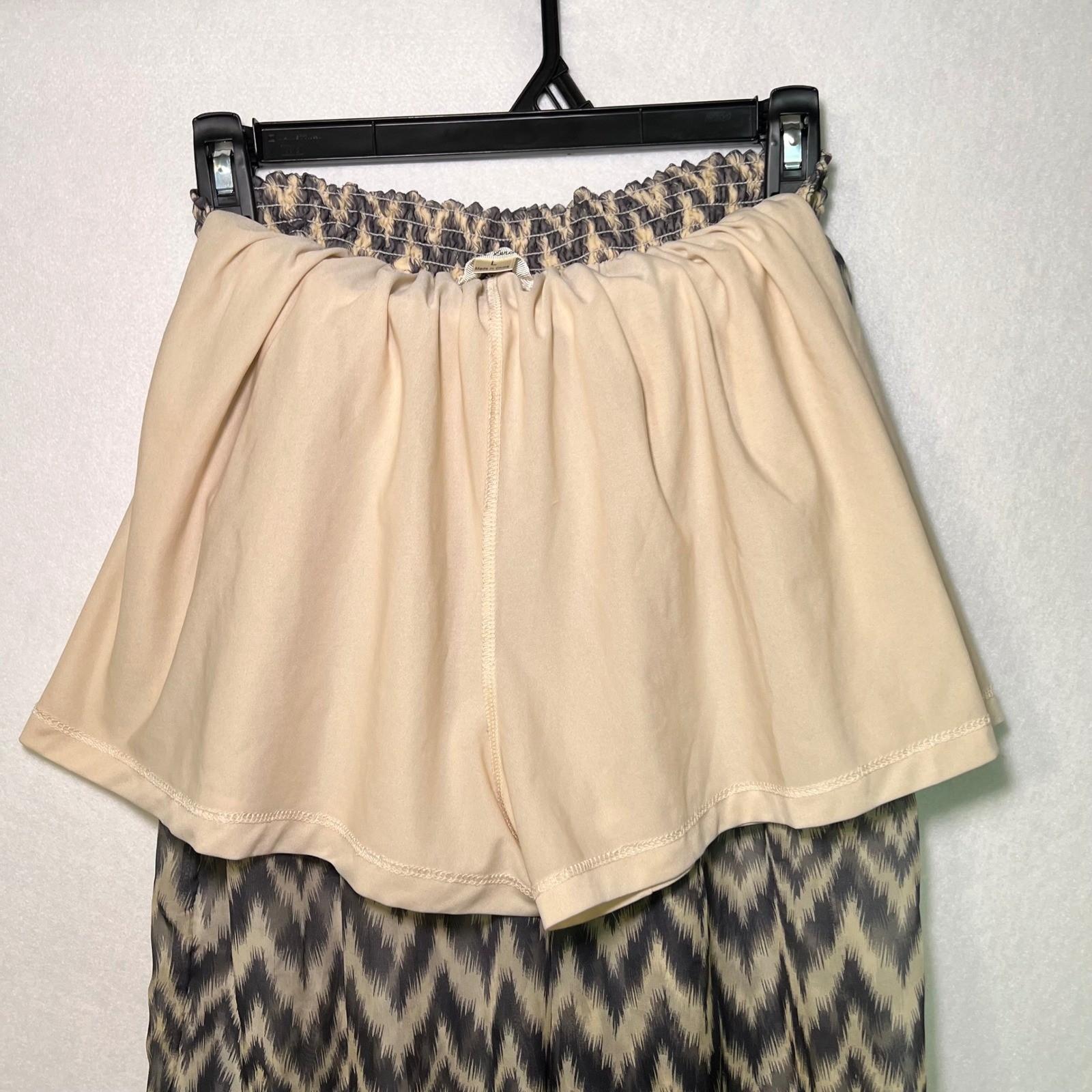 Double Zero Chevron Zig Zag Ombre Boho Chic Wide Leg Pants Smocked Waist L