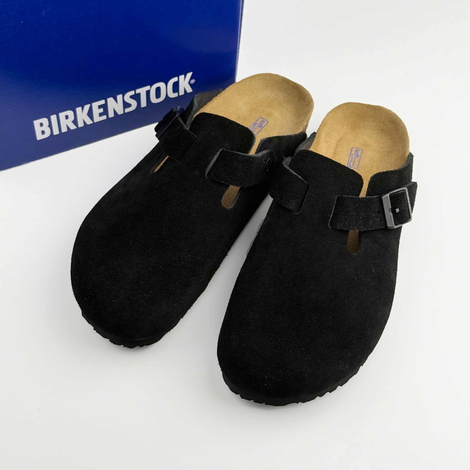 Birkenstock Boston Black Suede Leather Soft Footbed Clog Men and Women’s Shoes