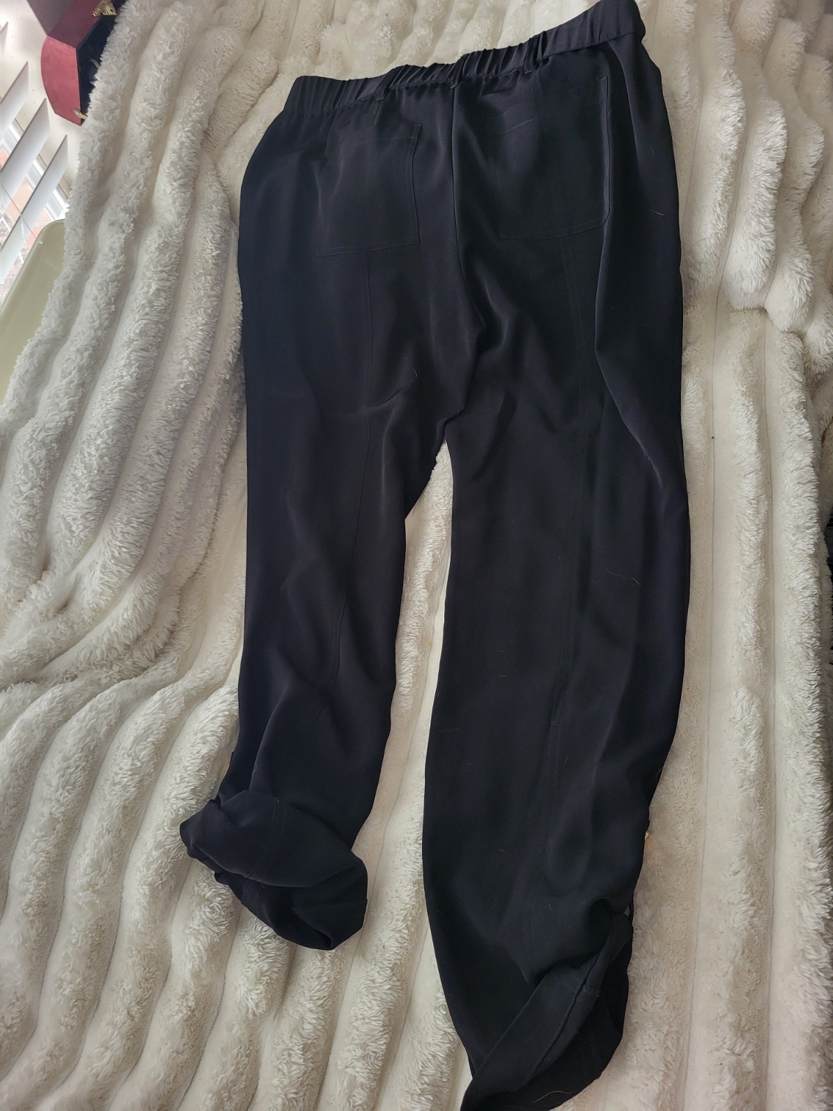 Calvin Klein Ladies Pants Small 30″ Black Gold Snap Pockets Button Accent Straps