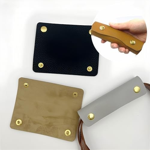 4PCS 13x9cm Leather Handle Wrap Covers, Black Handbag Grip Protector with Metal