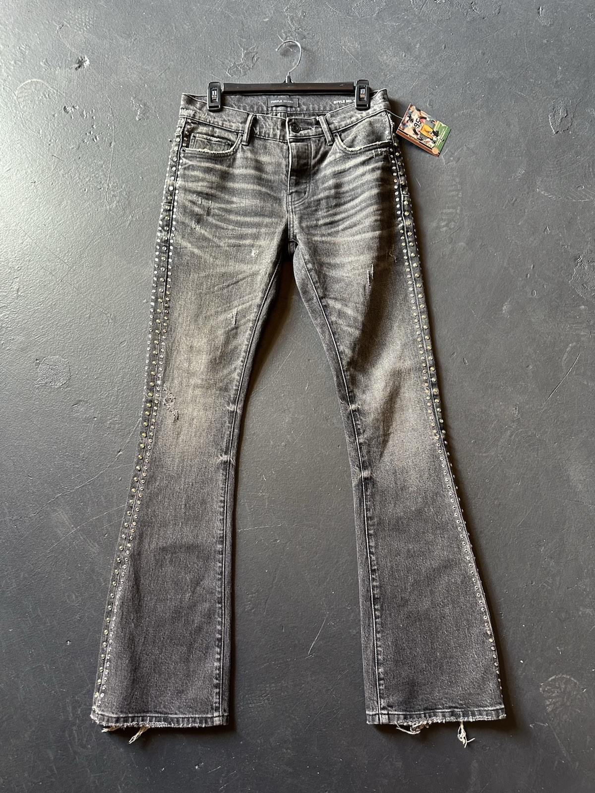 Purple Brand Acid Wash Distressed Bootcut Denim Jeans Black W/ Crystals Sz 29