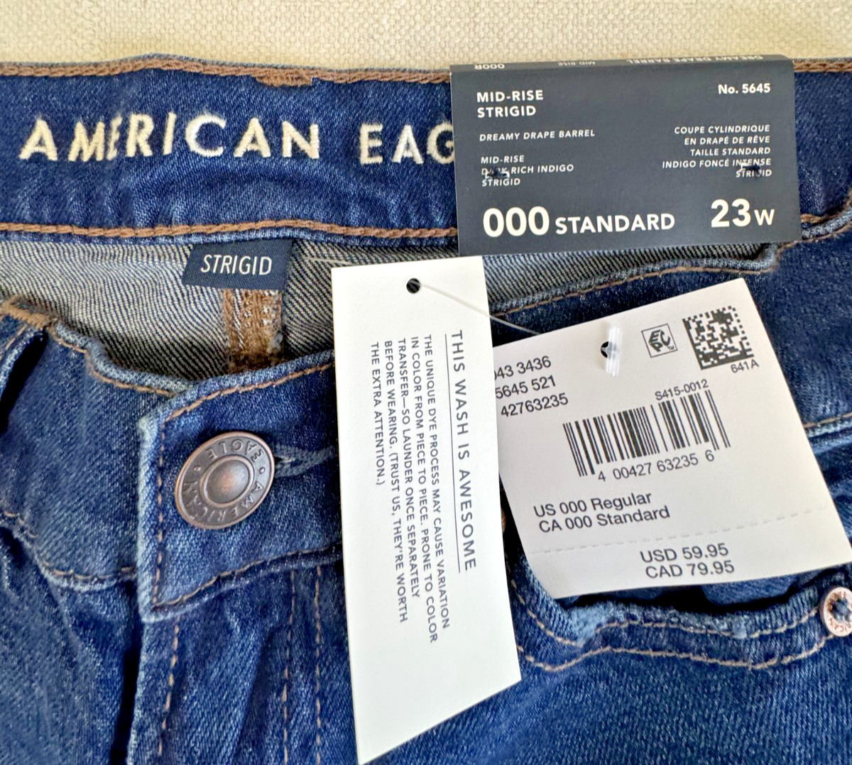 American Eagle Womens Dreamy Drape Barrel Mid Rise Blue Strigid Jeans NWT