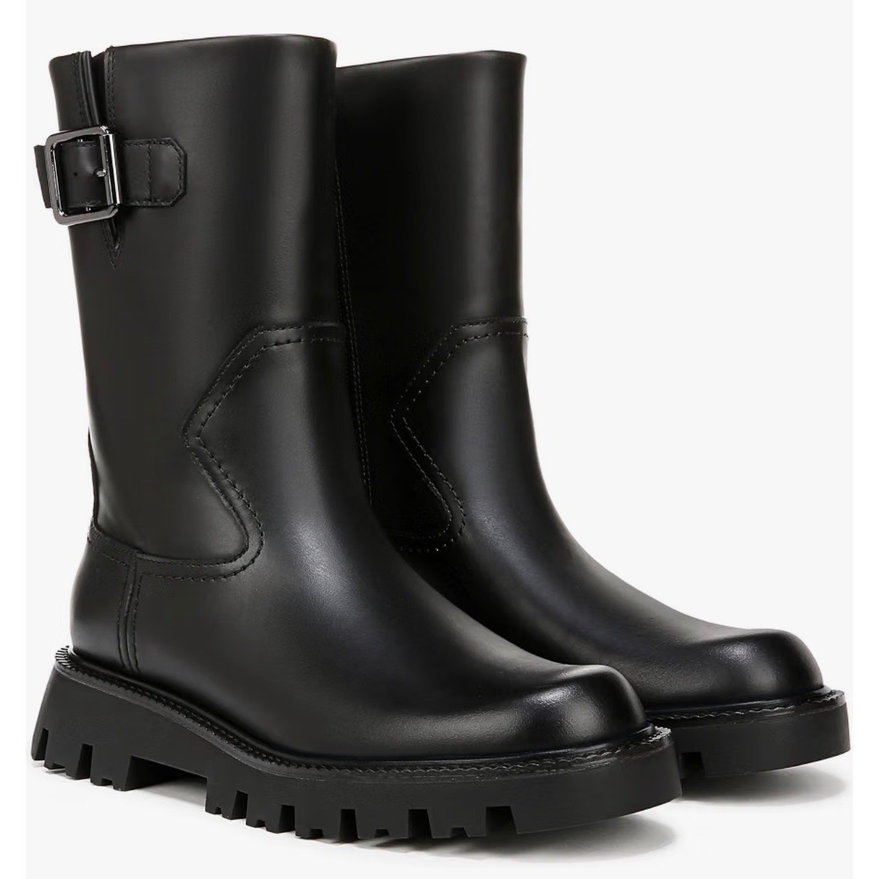 Franco Sarto L-Brina Womens Black Leather Moto Lug Sole Platform Boots Size 6M