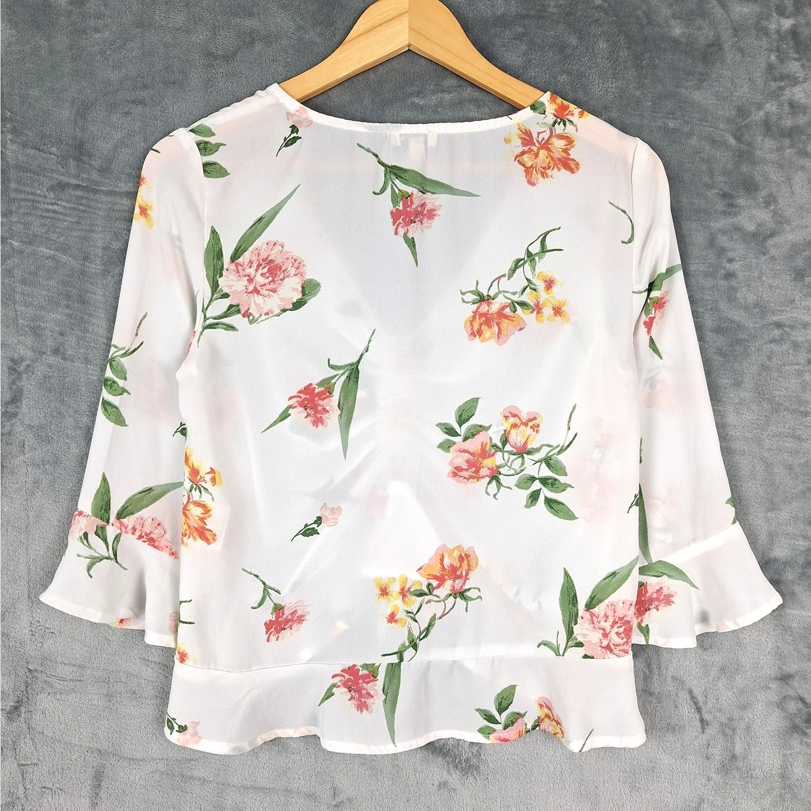 Womens Top Small White Romantic Floral Ruched Feminine Soft Girl Coquette Dainty