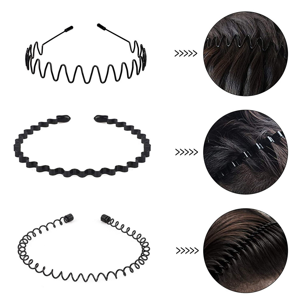 6 PCS Metal Hair Headband Wave Style Hoop Band Comb Sports Hairband Men Women