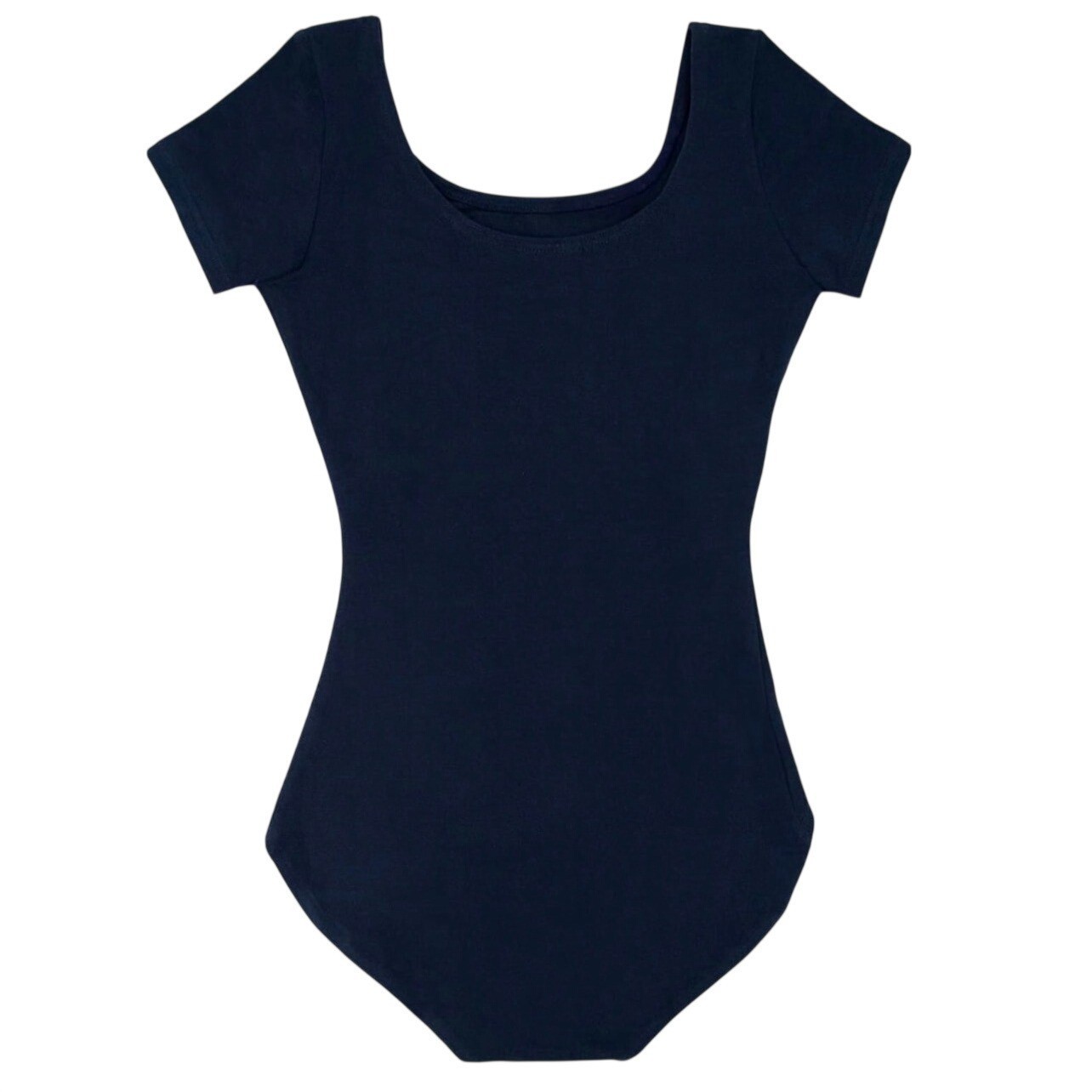 Danskin Adult Small Leotard Bodysuit Navy Blue Short Sleeve Scoop Neck Dance