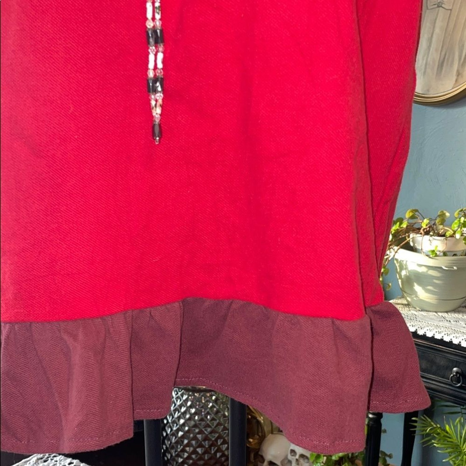 Urban Renewal Red and Burgundy Strapless Blouse handmade