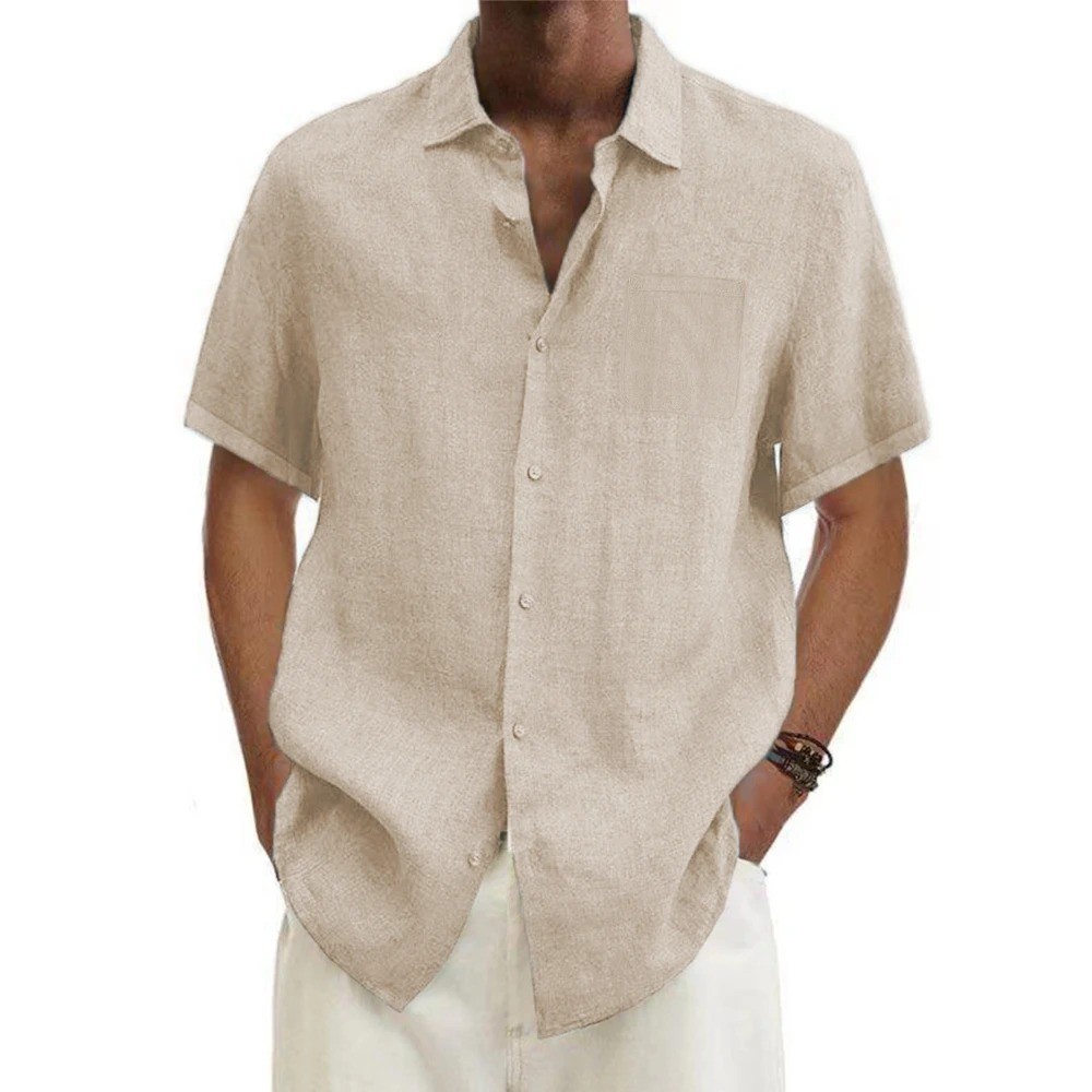 Men’s Cotton Linen Short Sleeve Shirt – Casual Beach Style, Plus Size