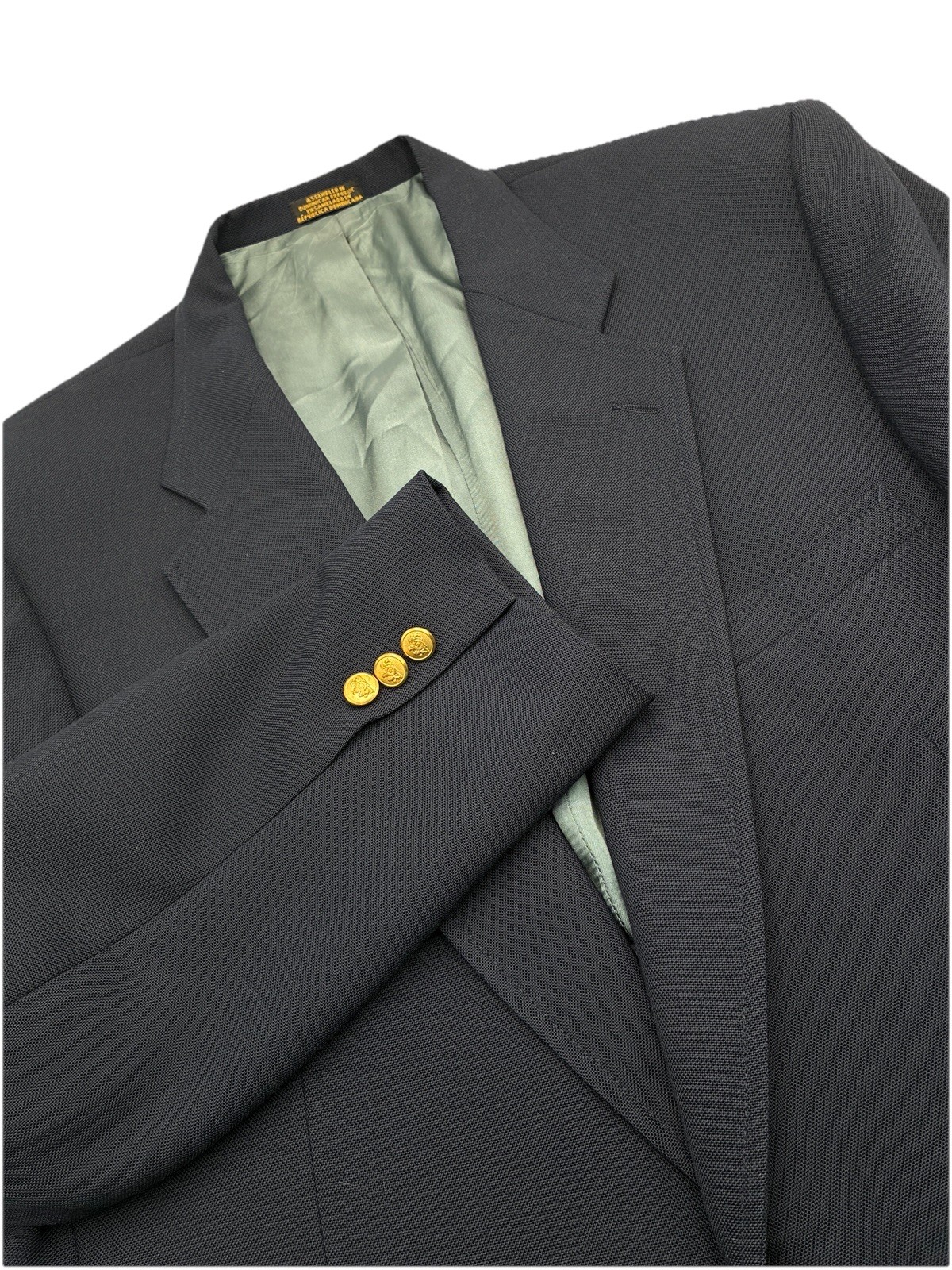Stafford Navy Blue Gold Button Blazer Sport Jacket Mens 44R Worsted Wool Hopsack