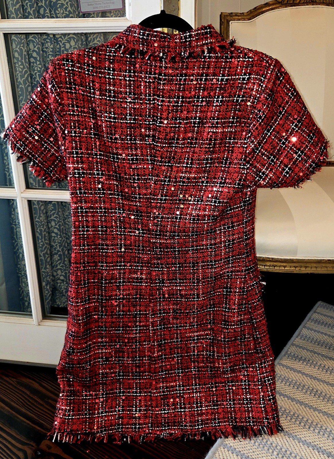 Fate Red Tweed Short Sleeve Shift Dress Sz Med