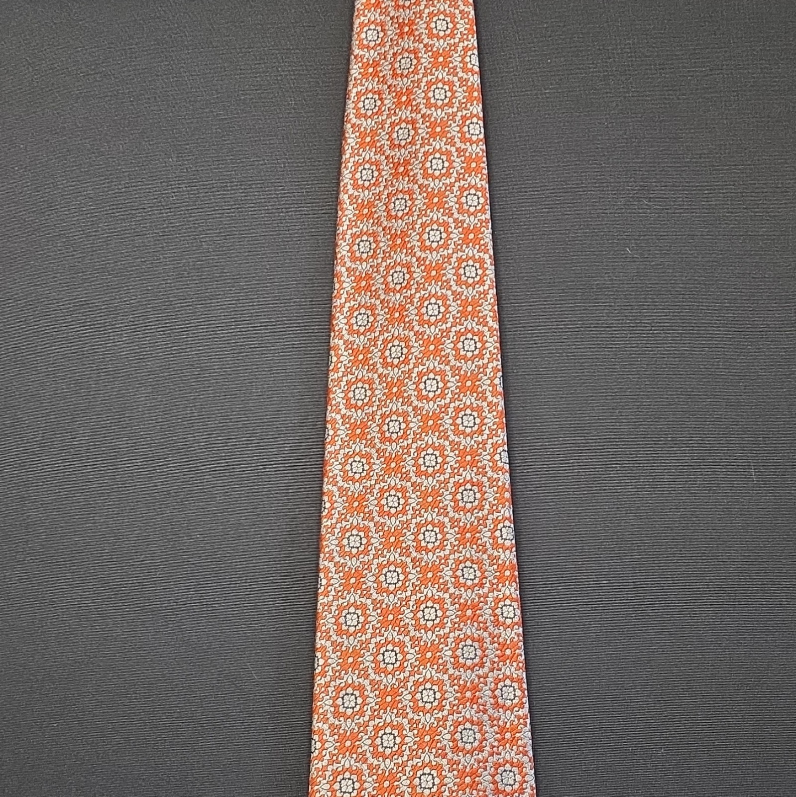 Jack Henry Men’s Silk Floral Tie Orange/White/Gray Logo Accent Made in Italy