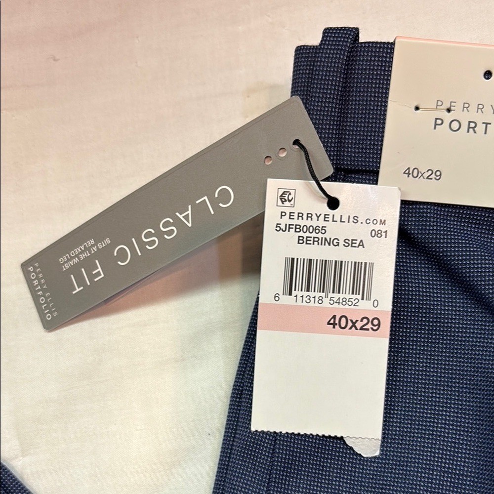 Perry Ellis Portfolio Blue Slim Fit Flex Stretch Gripper Waist 40×29 Pants NWT