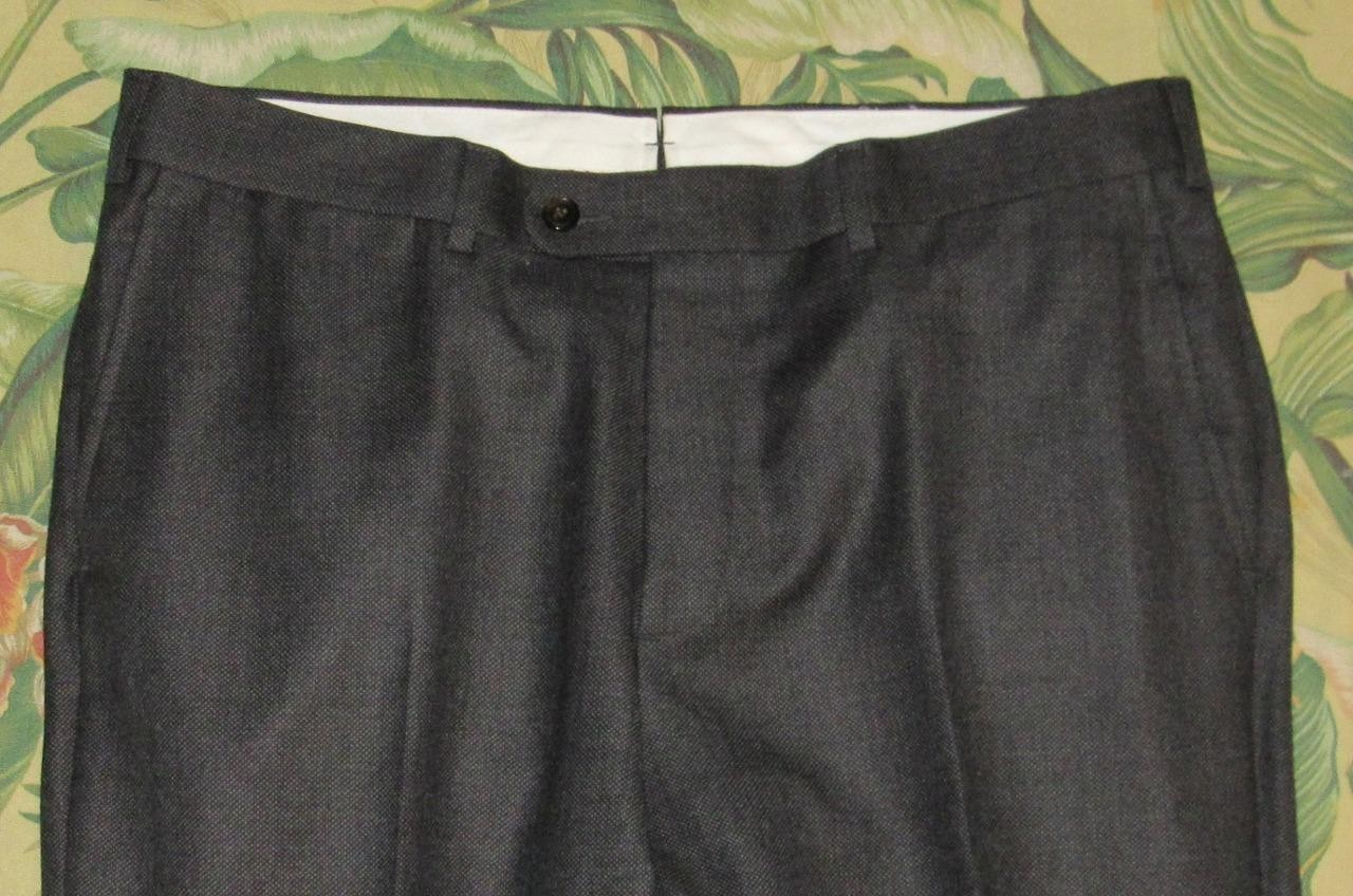 SUITSUPPLY Sienna INT Charcoal Grey Hopsack Wool Flat Front Dress Pants 34 x 30