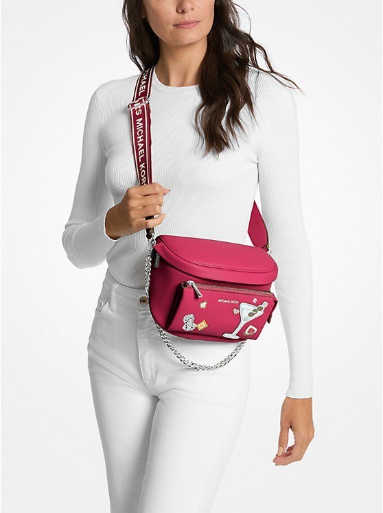 Michael Kors Slater MD Chain Sling Fanny Pack Crossbody Bag Dark Raspberry