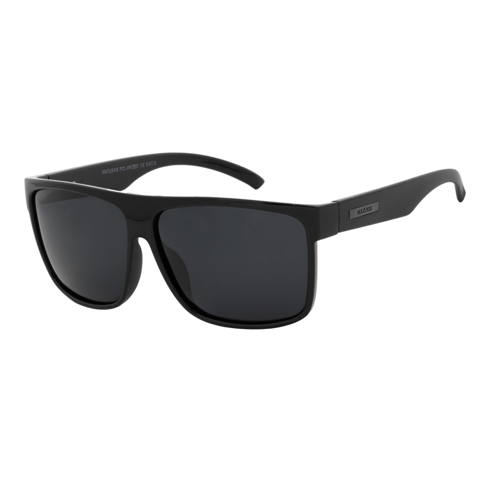 Men’s XL Wide Fit Polarized Square Sunglasses Shiny Black Frame Dark Tint Lens