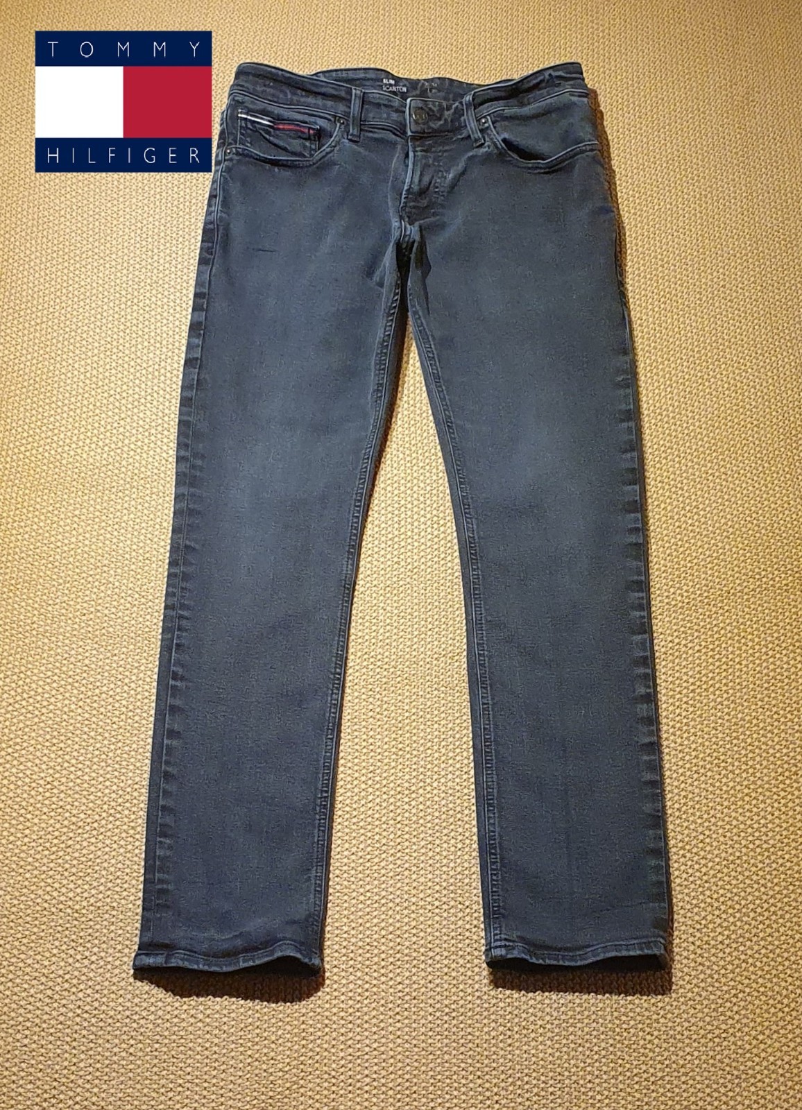 Tommy Hilfiger Scanton Men’s Black Straight Slim Jeans W34 L32 Stretch Cotton