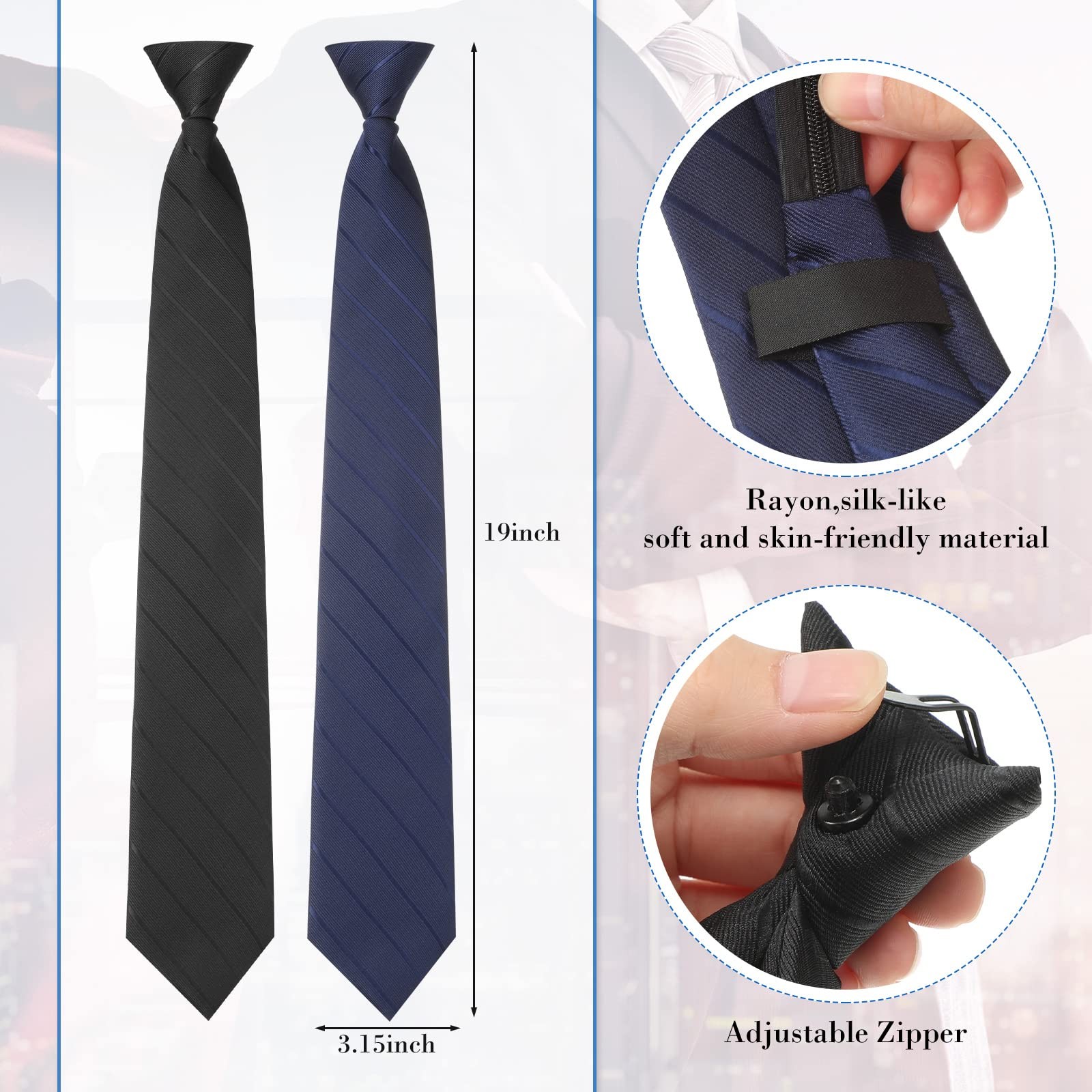 6 Pcs Clip-On Ties for Men, Striped Solid Plaid Dots, 20 Inch