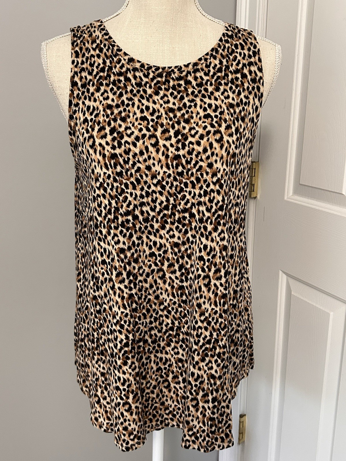 OLD NAVY LUXE~LARGE~BLACK & BROWN ANIMAL PRINT PULLOVER SLEEVELESS SWING TOP~L
