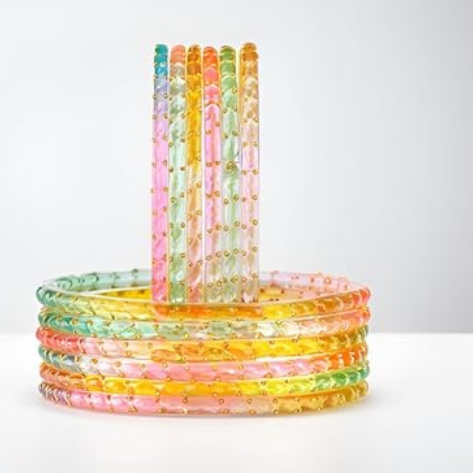 Handcrafted Rain Drop Glass Bangles for Women – 12 PCS Set | Clear Finish