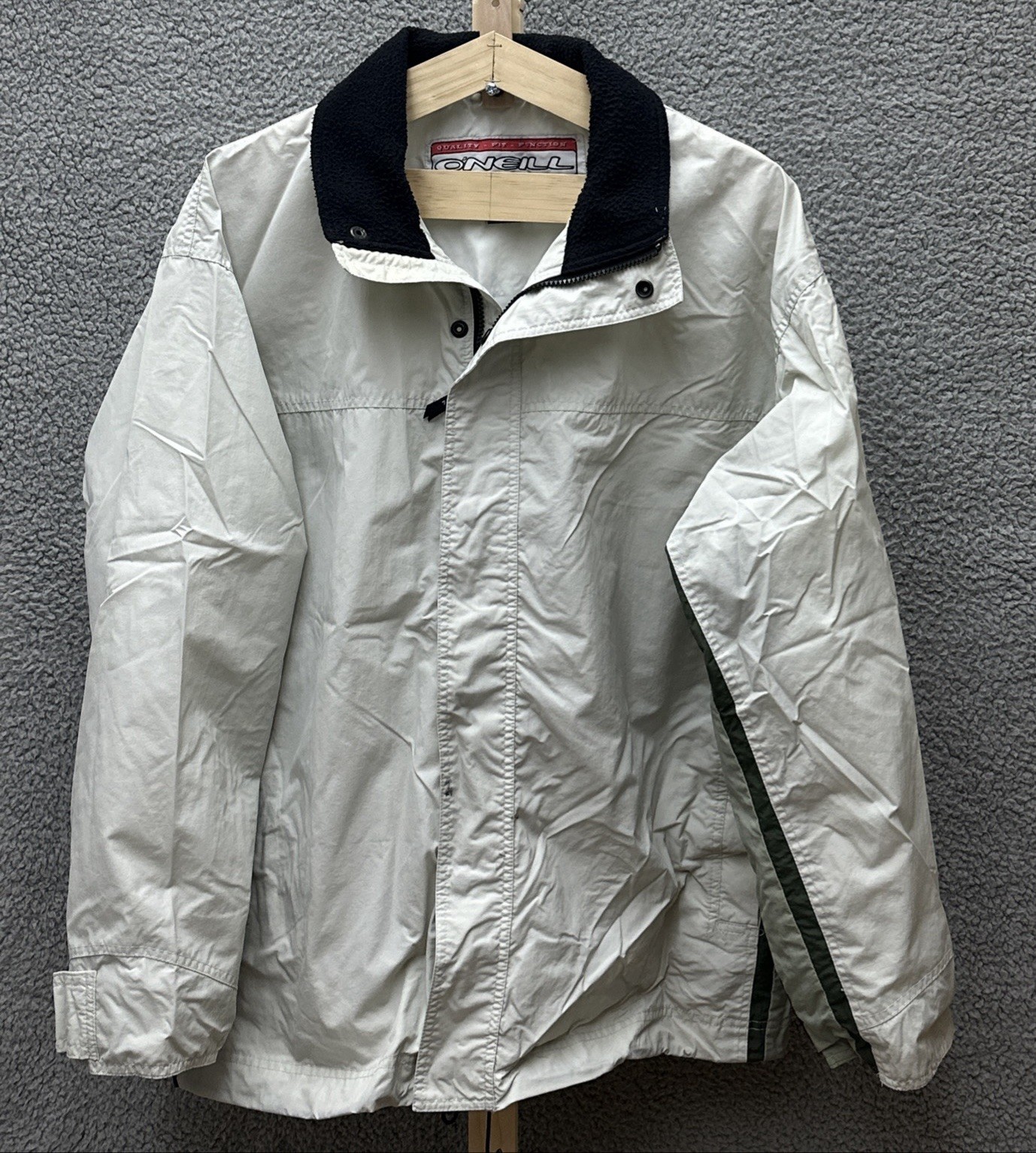90s Vintage O’Neill Jacket Mens L White Full Zip Snap Button Lined Windbreaker