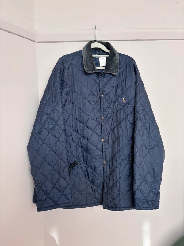 Polo Ralph Lauren Men’s Large Navy Diamond Quilted Jacket Corduroy Collar