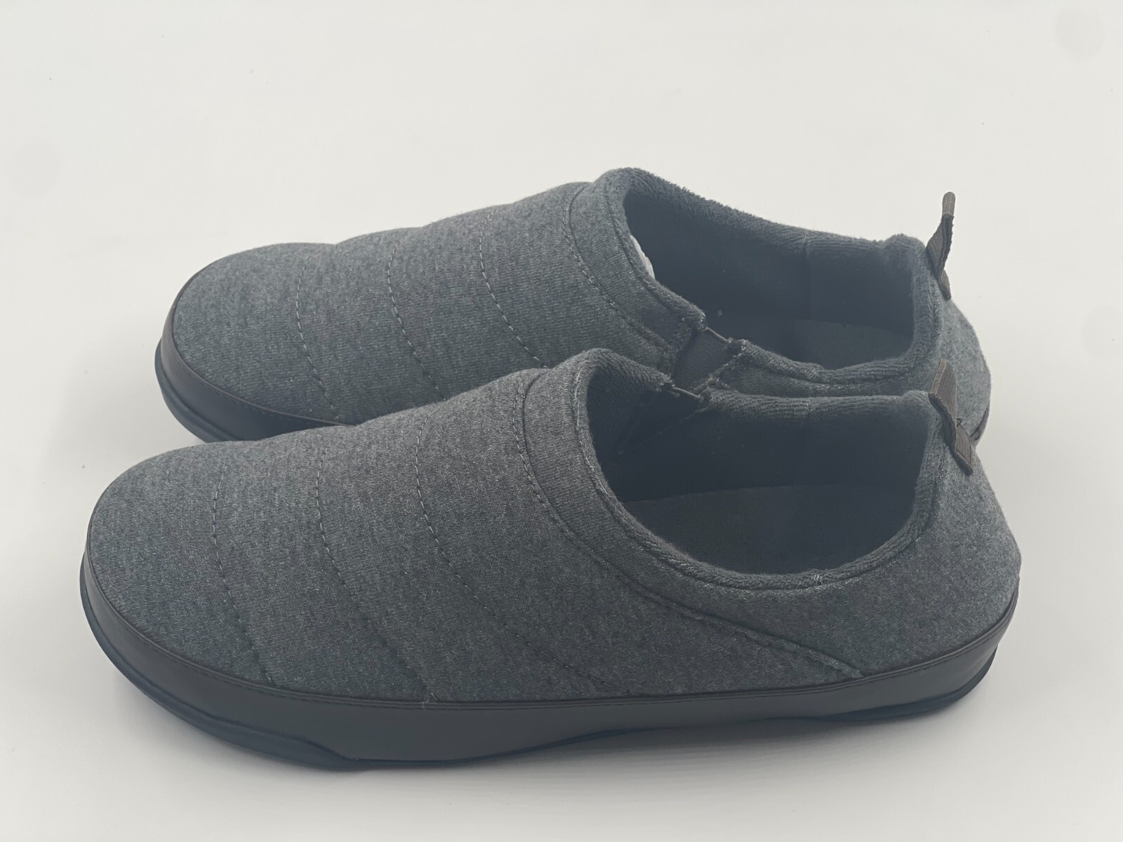 SUN + STONE Derek Quilted Slipper Men Grey Round-Toe Slip-on W/Heel Pull Tab
