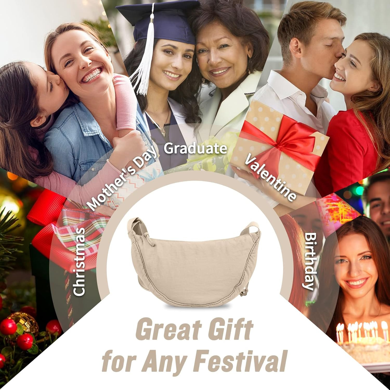 Nylon Crescent Crossbody Bag for Women Purses Trendy Men,Small Travel Sling Bag