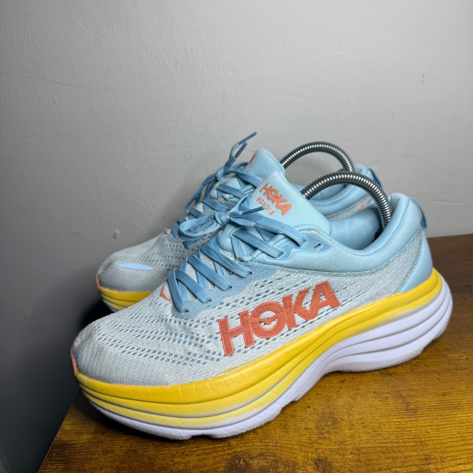 Hoka Bondi 8 Running Shoes Womens Size 8 D Wide (Men’s 7D) Blue Yellow
