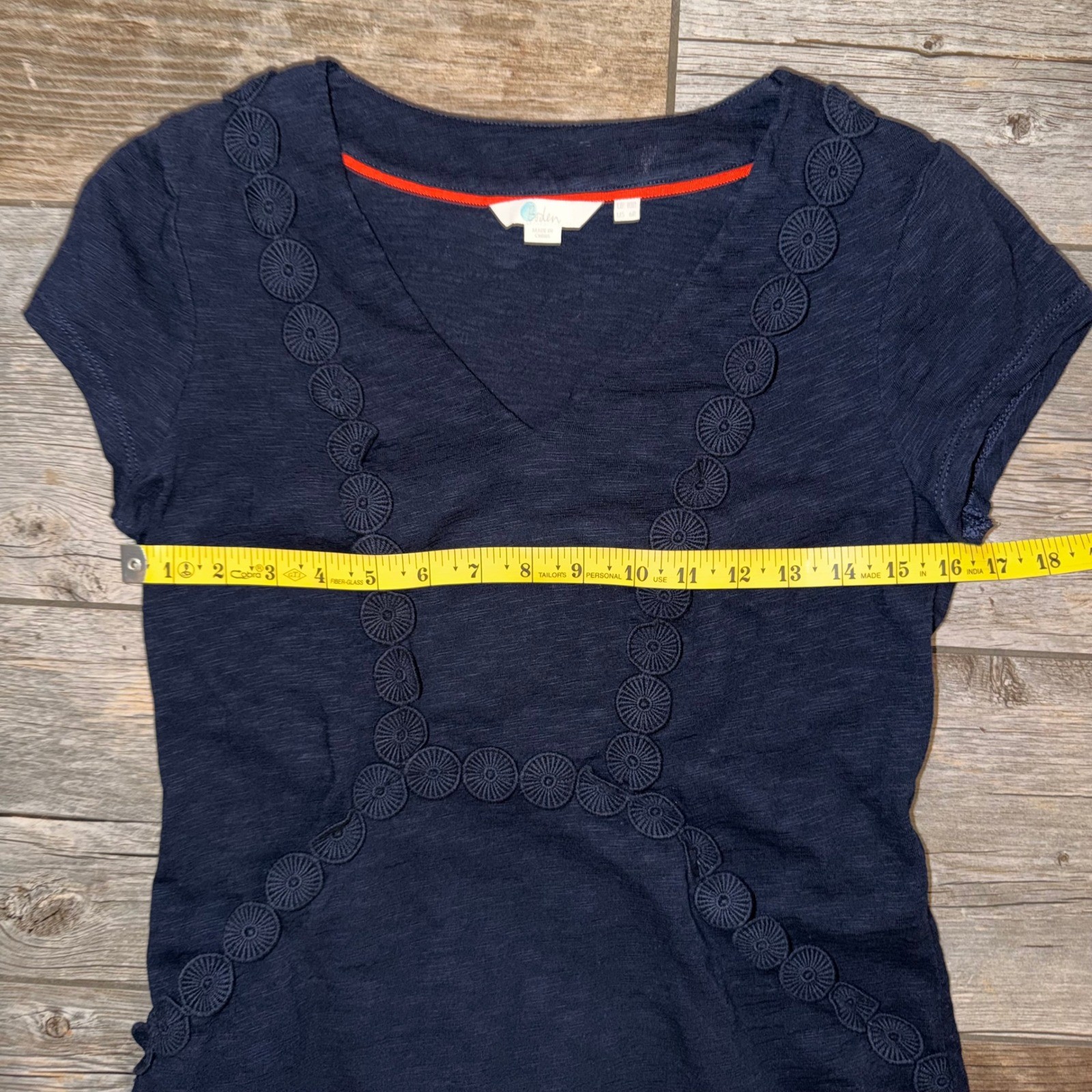 Boden Navy Blue Short Sleeve Cotton Dress with Scalloped Trim Pockets Size 6