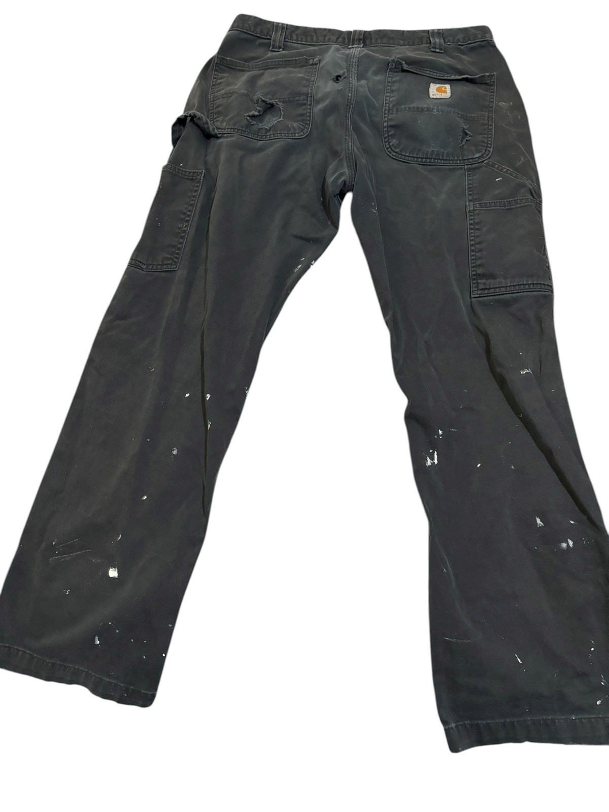 Carhartt Men’s 34×30 B324 Double Front Work Pants Black Grunge Thrashed Holes