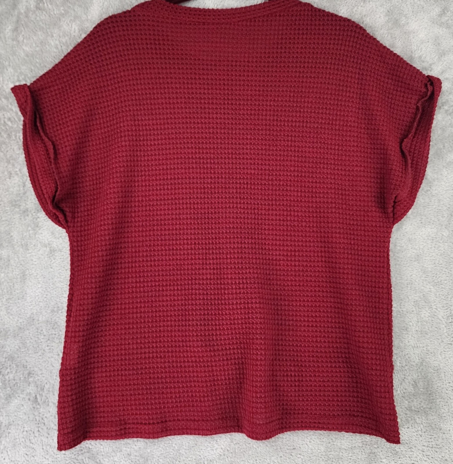 Womens Shirt Large Maroon Knit Cross Wrap Hem Batwing Short Sleeve Casual Top