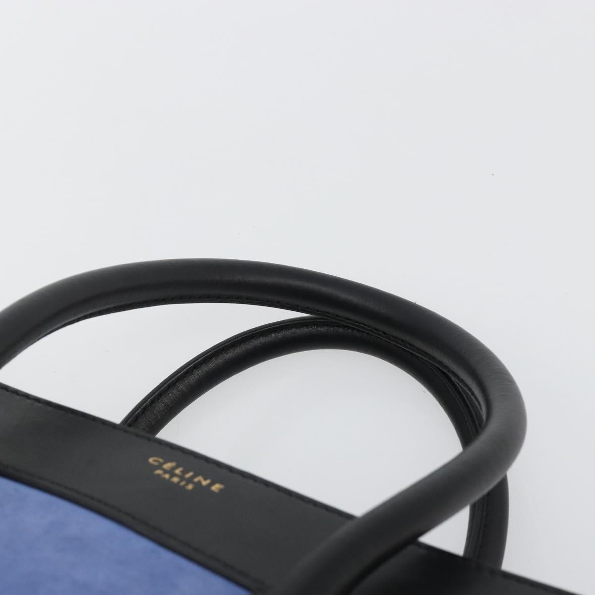 CELINE Luggage Mini Shopper Hand Bag Suede Light Blue Gold Auth ep14637A