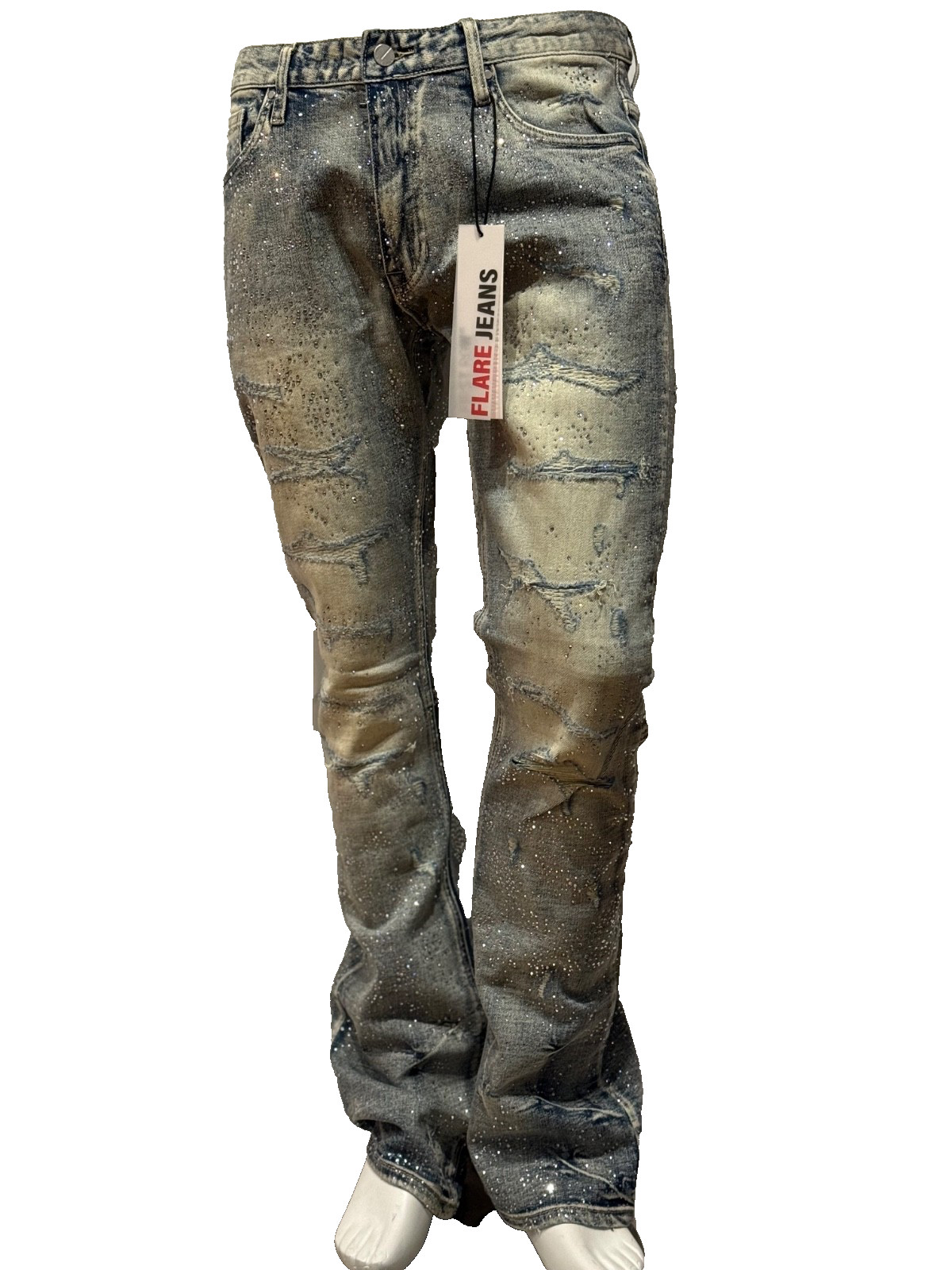 FRD4101 FIRST ROW PREMIUM RIPPED Skinny Stacked FIT SKINNY DENIM W/STONE