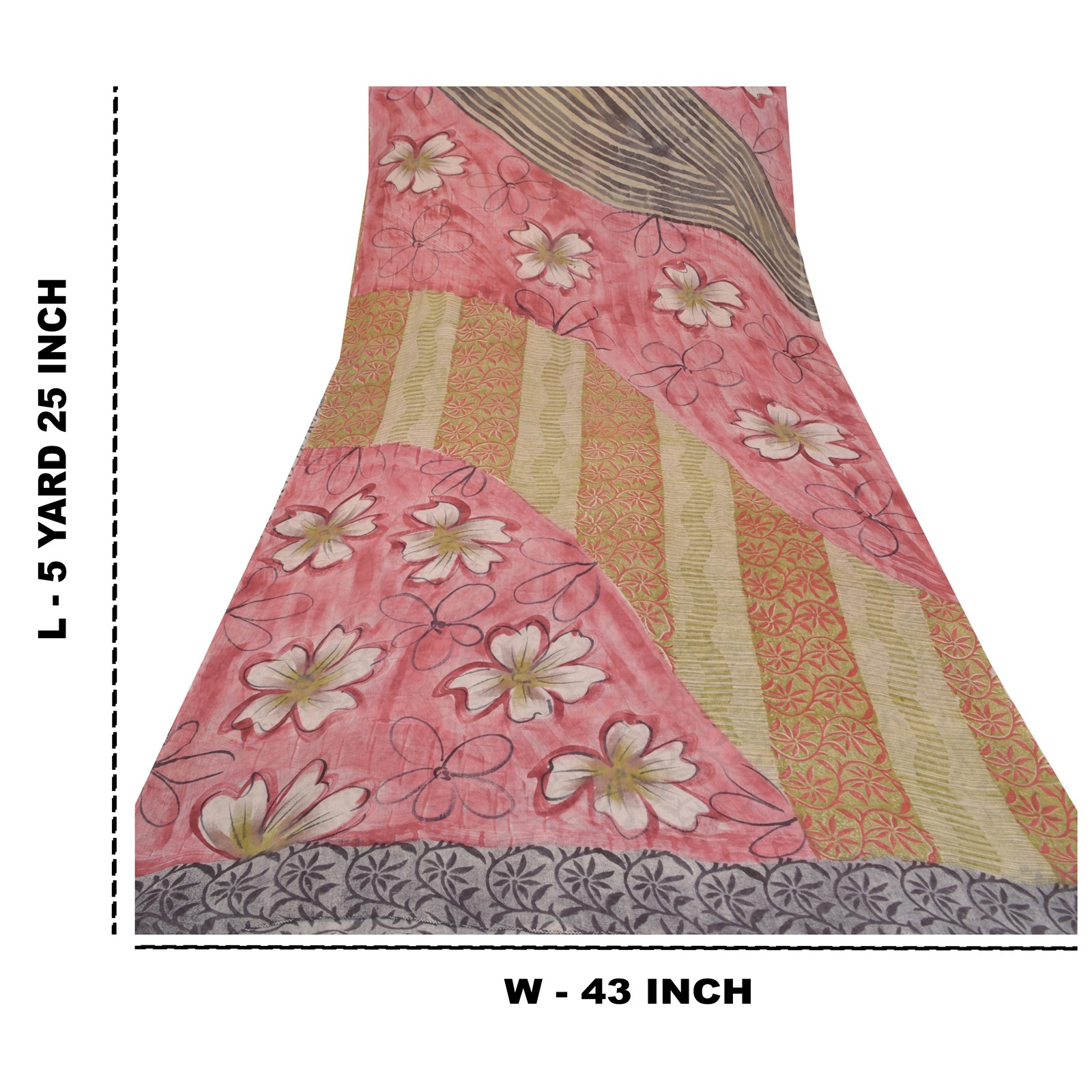 Sanskriti Vintage Indian Sarees Blend Georgette Printed Fabric Craft 5 Yard Sari