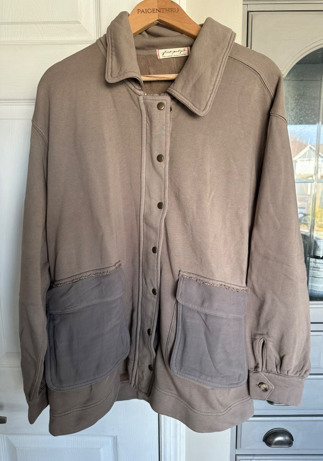 Free People Small Alexa Sweatshirt Zipper Snap Button Closure Dusted Cocoa NEW