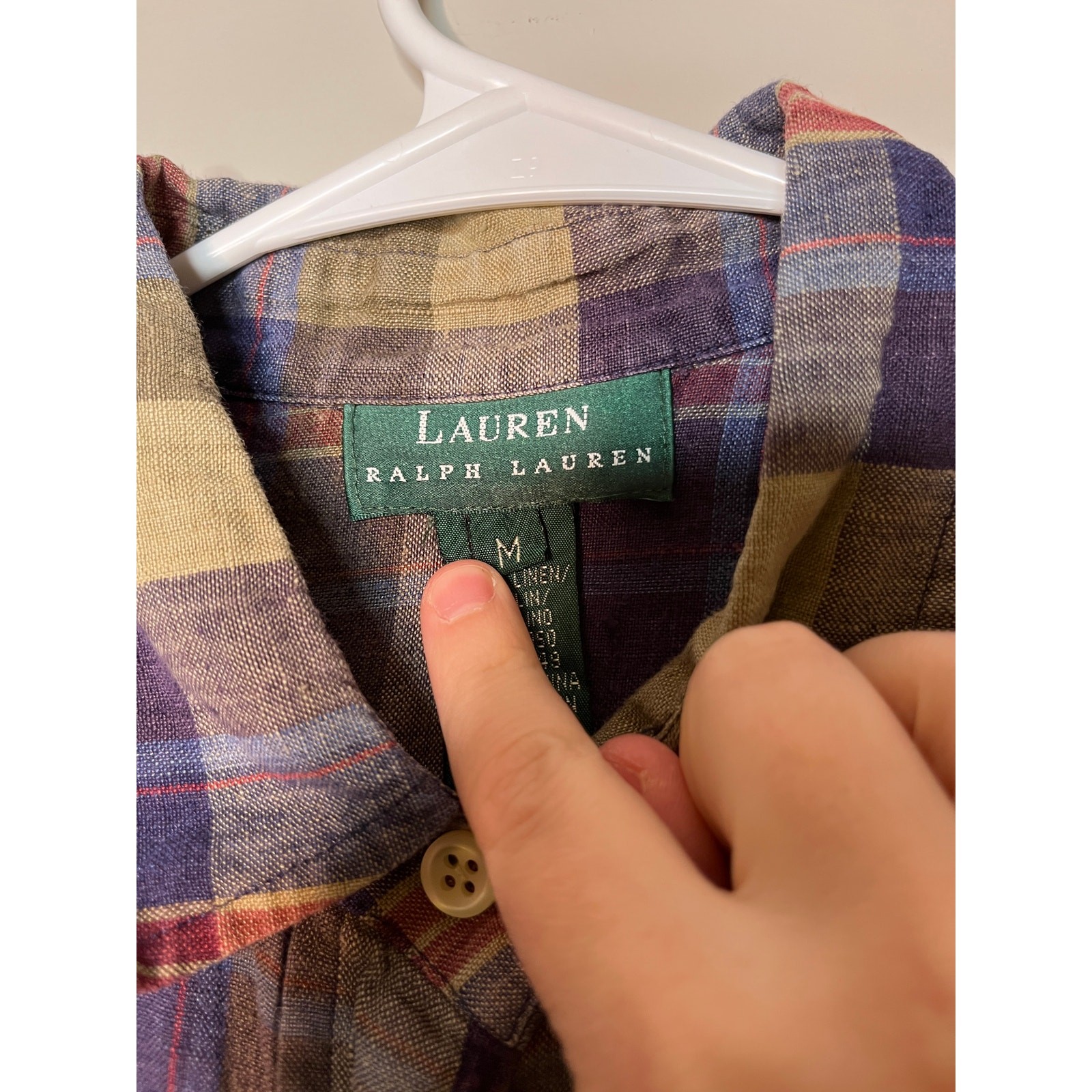 Lauren Ralph Lauren Earth Tones Fall Linen Plaid Madras Old Money Oxford Shirt M