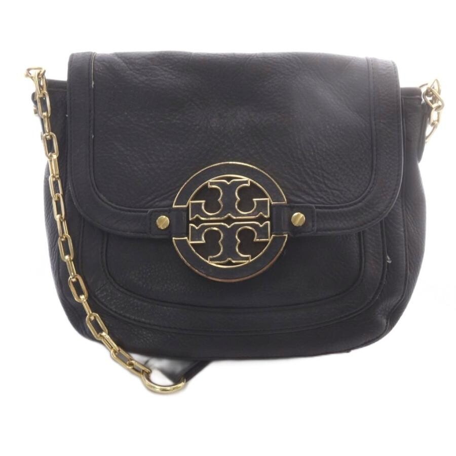 Tory Burch Black Leather Logo Shoulder Bag Women 8.7×7.9in Gold Hardware