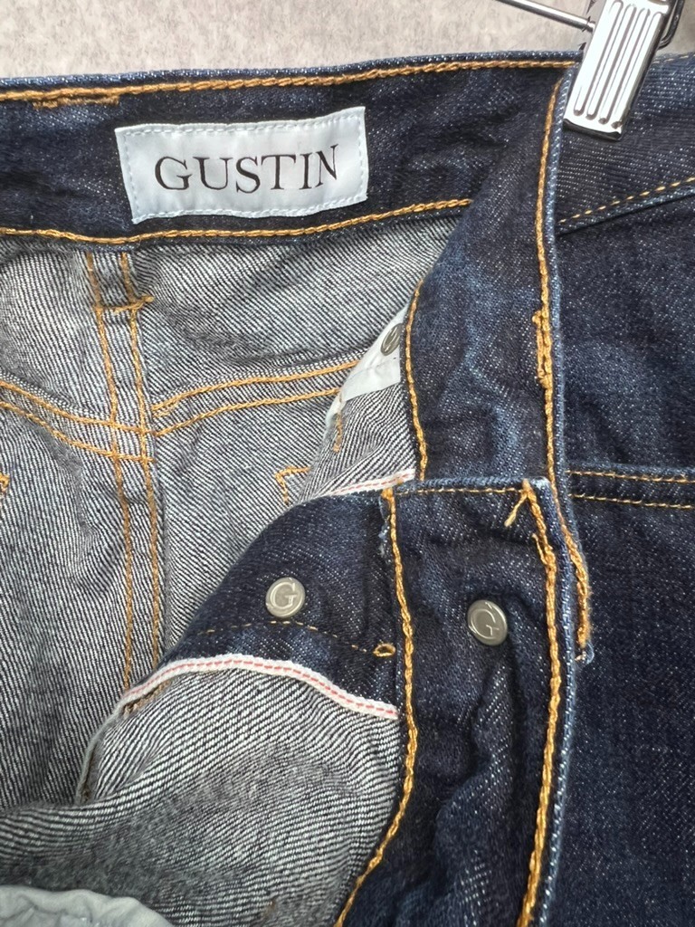 Gustin Raw Selvedge Denim Jeans 34 Straight California Button Fly USA Indigo EUC