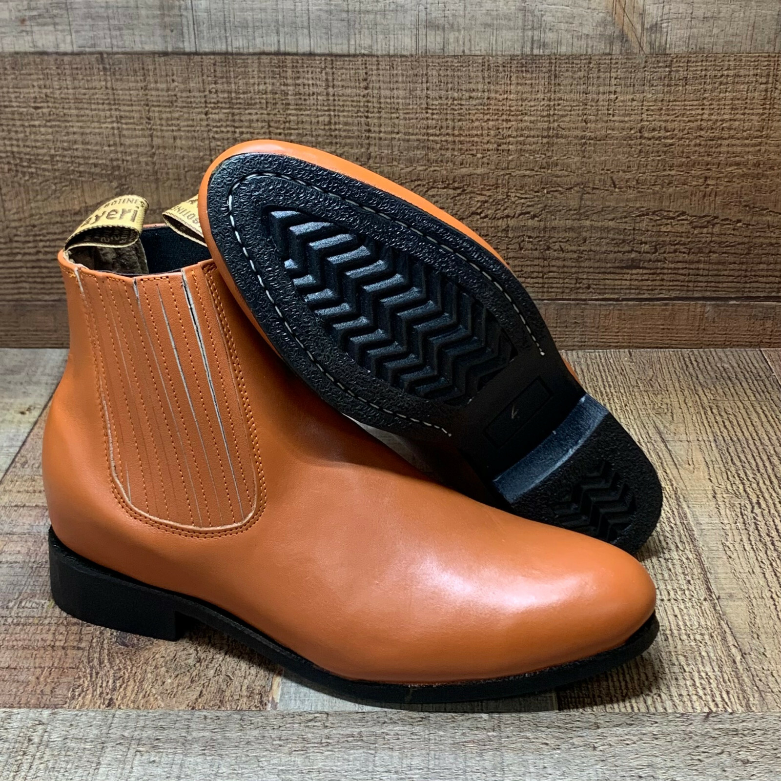 Men Charro Botin Vaquero Redondo Napa Western Cowboy Half boot Chelsea Round Toe