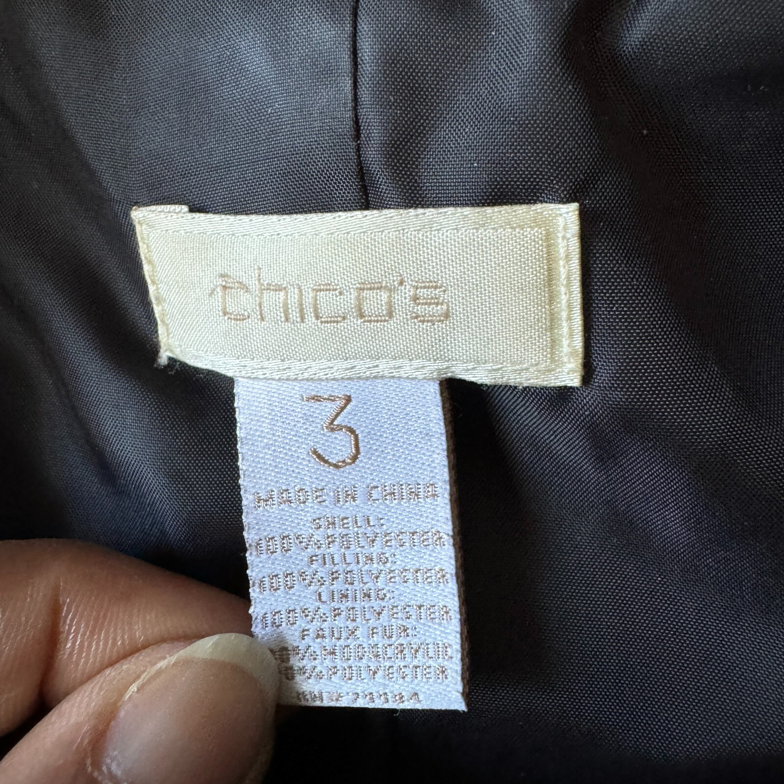 Chico’s Jacket Womens XL 3 Black Quilted Snap Insulated Coat Outdoor Modern City