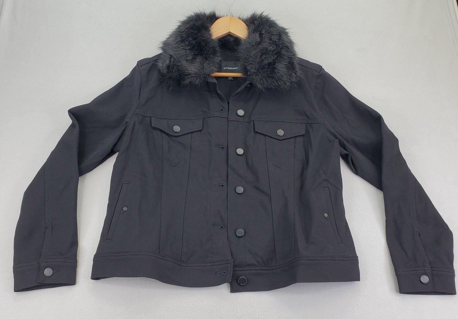 Liverpool Jacket Womens L Dark Black Detachable Faux Fur Collar Stretch Comfort
