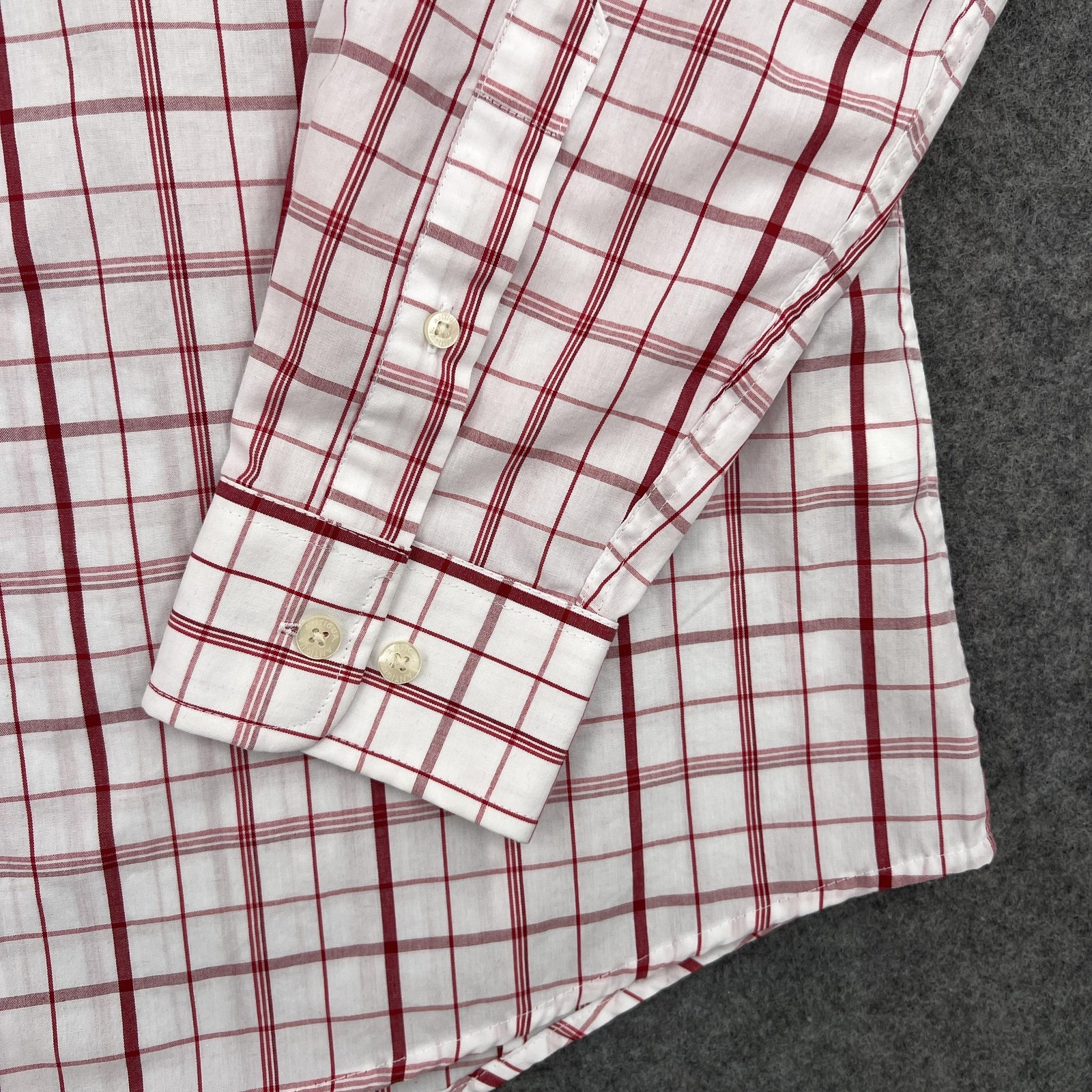 Antigua Button Down Shirt Mens Large White Plaid Long Sleeve Pocket Embroidered