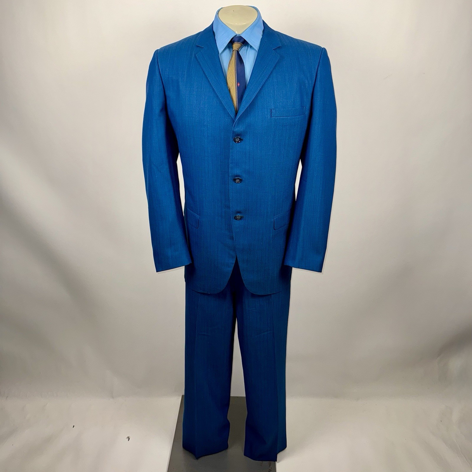 Vtg 50s 60 Sears Suit Mens 46 Long Jacket 40 28 Pants Kings Crown MCM Wool Blue