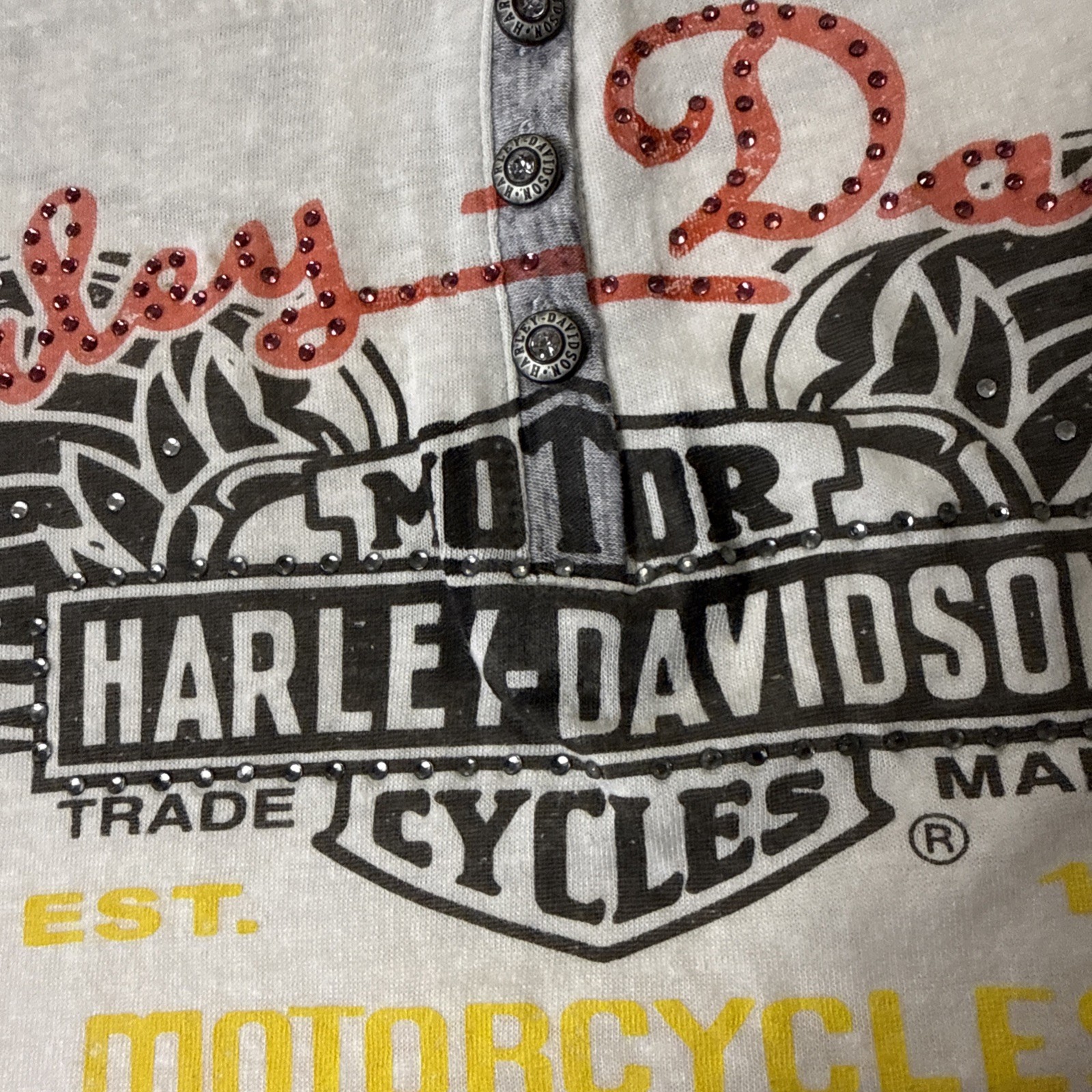 Harley Davidson Women’s White Gray Long Sleeve Bedazzled Jeweled Shirt 1W 18-20