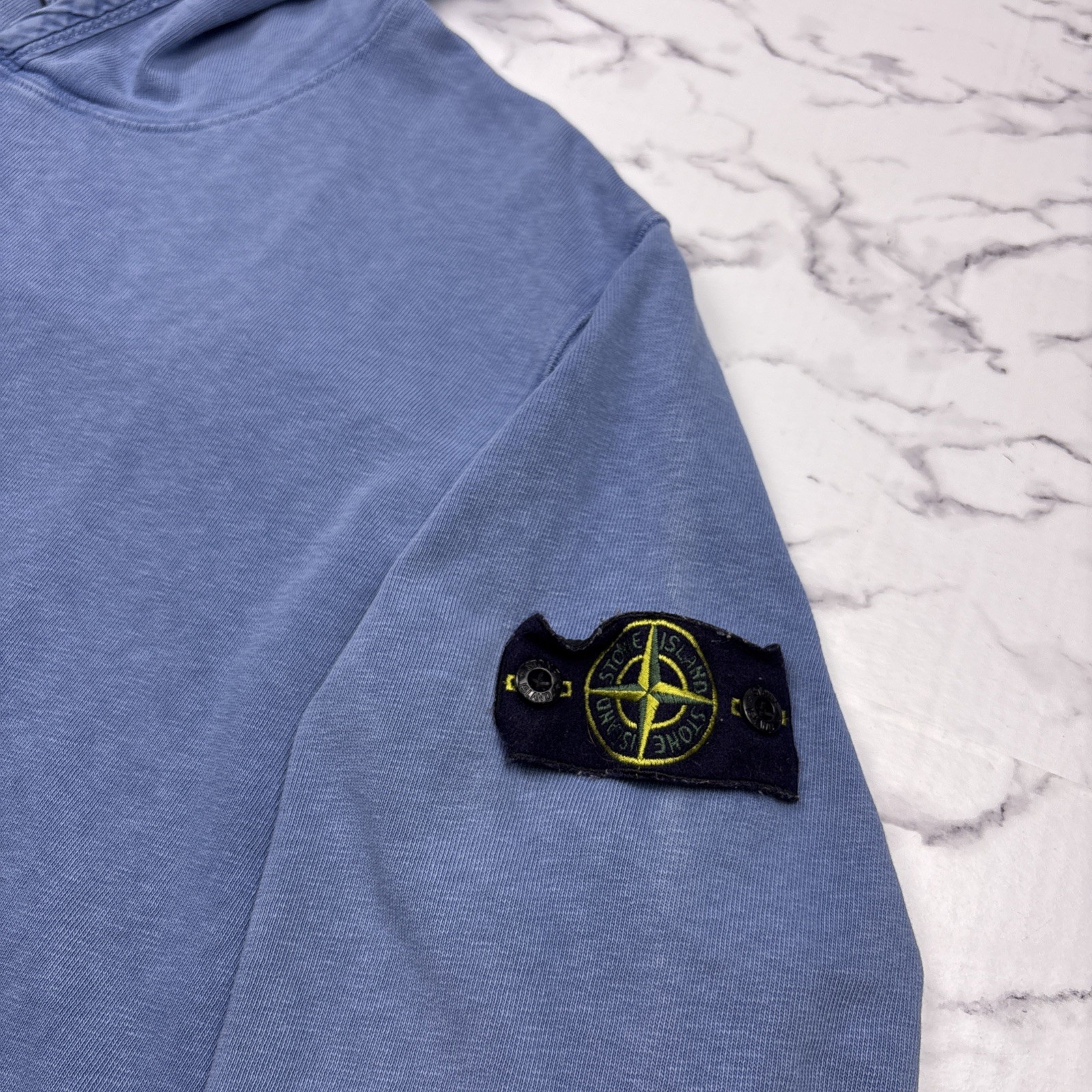 Stone Island Blue Hoodie Pullover Classic Sweatshirt Logo Patch Men’s Sz 2XL