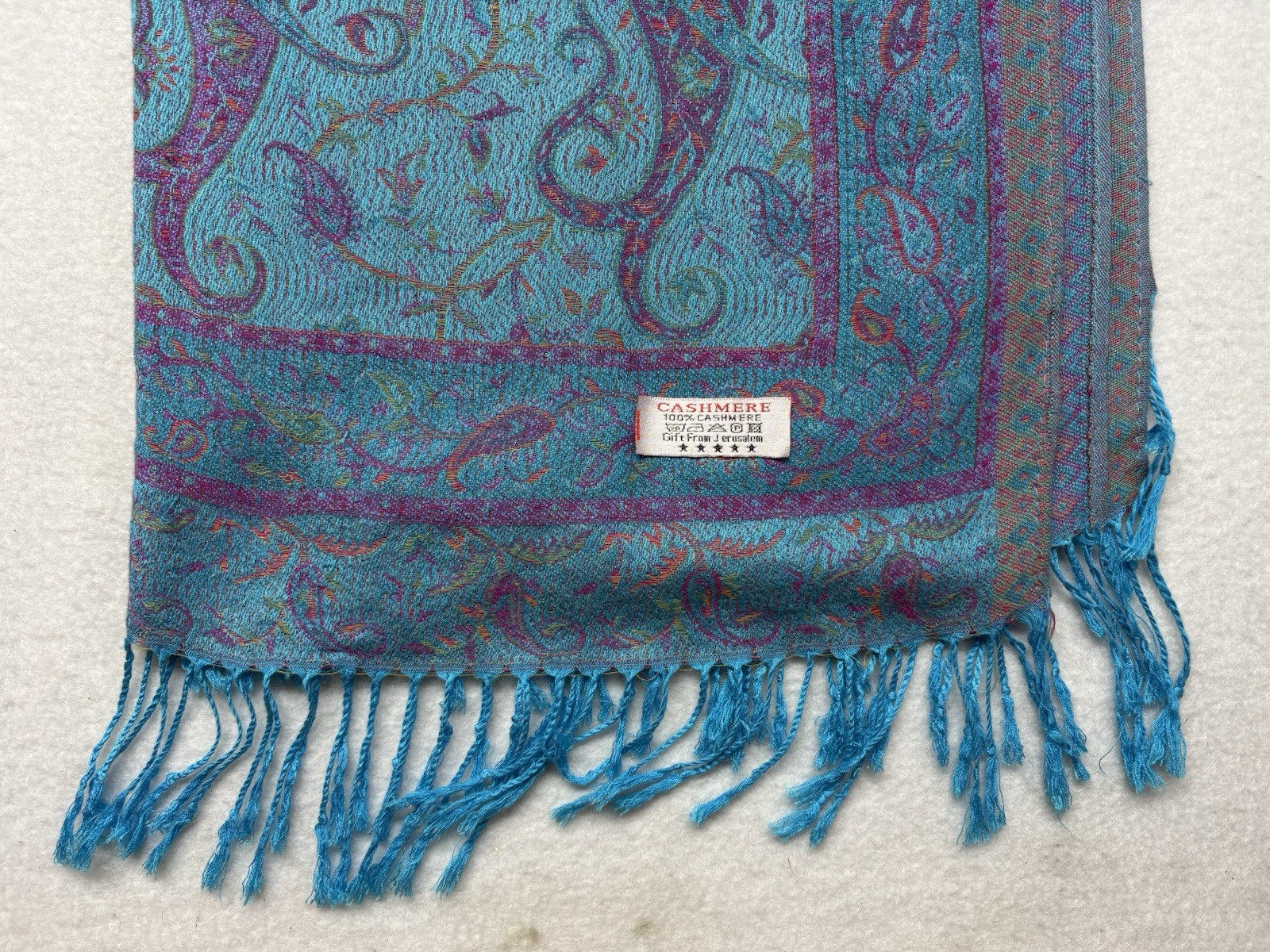 Cashmere Scarf Shawl Paisley Floral Purple Blue Jerusalem Gift 100% Cashmere